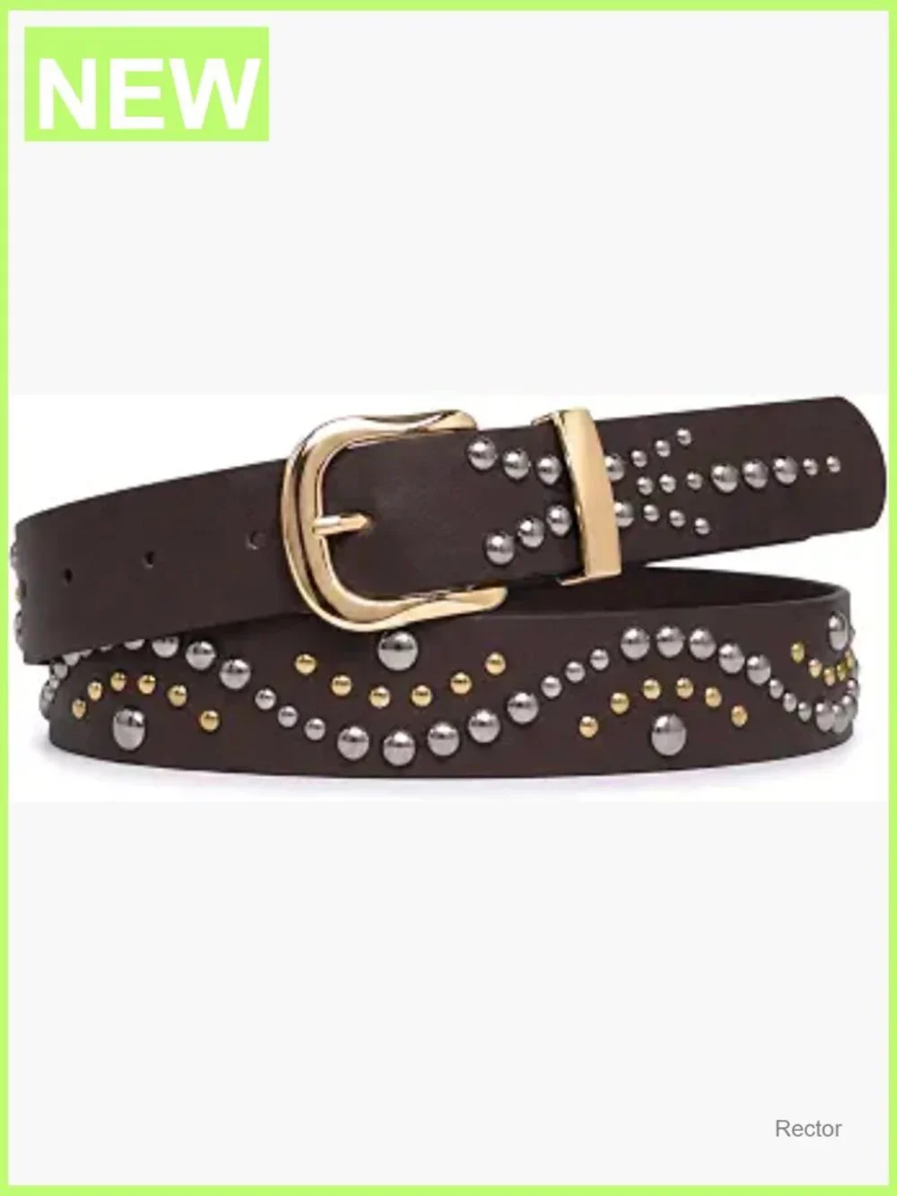 Studded Faux Leather Belt with Gold Buckle - Vintage Western
